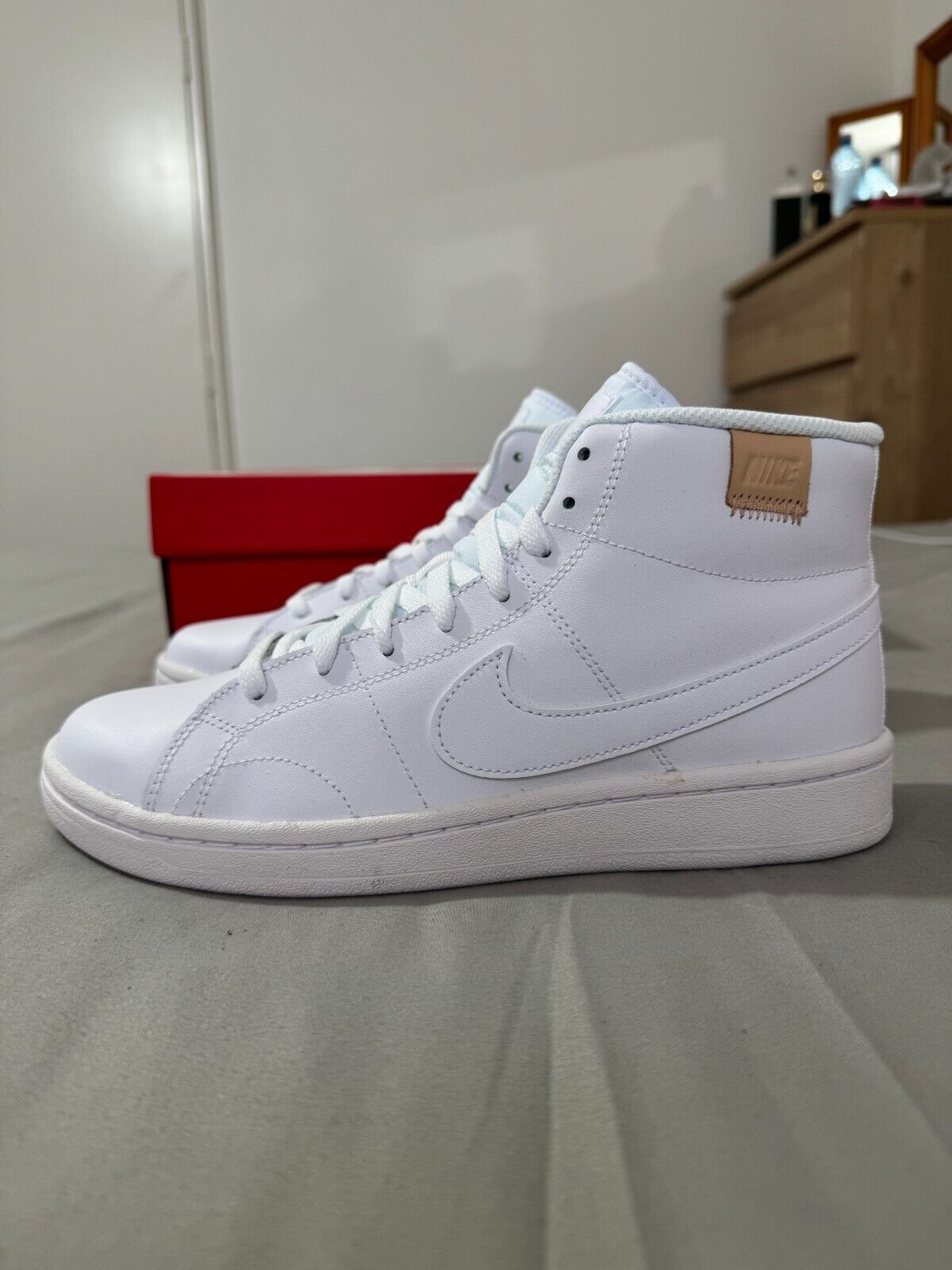 Nike Court Royale 2 Mid Women Trainers Triple White Leather Shoes BNIB All Sizes